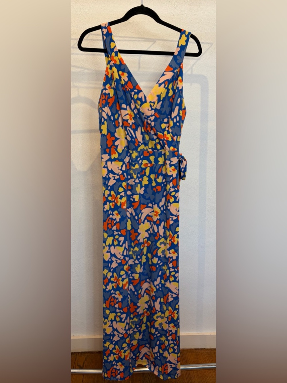 Market & Spruce Blue Floral Wrap Dress with Yellow and Orange Accents - Picture 2 of 5